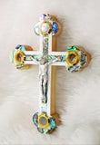 CRUCIFIX WALL CROSS - 'THE HOLY ONE' (W2) OLIVE WOOD / MOTHER-OF-PEARL WALL CRUCIFIX C/W PEWTER CORPUS GIF9