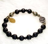 BRACELET - 'LEAD ME LORD' HANDCRAFTED BLACK ONYX BEADS ROSARY BRACELET c/w MIRACULOUS MEDAL BB101