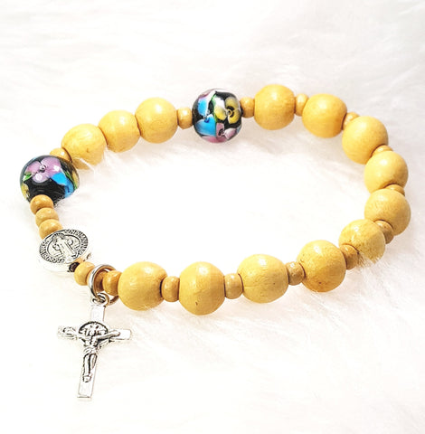 BRACELET - 'THY WILL' JAPANESE BEADS ROSARY (+SILVER ST BEN CRUCIFIX+MEDAL) BB60