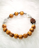 BRACELET - 'BLESS THE LORD' HANDCRAFTED OLIVE WOOD ROSARY BRACELET (S/S BEADS+ST BEN MEDALS) BB71B