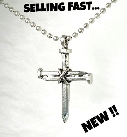 NECKLACE - 'LIVE FOR RIGHTEOUSNESS' ANTIQUE PEWTER NAIL CROSS PENDANT NECKLACE FP11 (1 PETER 2:24)