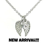 NECKLACE - 'PRAYER OF PROTECTION' CZ PEWTER WINGS PENDANT & S/STEEL CHAIN FP15 (PSALM 91)