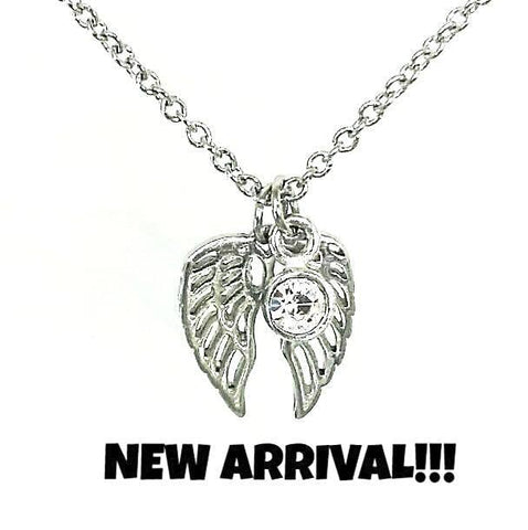 NECKLACE - 'PRAYER OF PROTECTION' CZ PEWTER WINGS PENDANT & S/STEEL CHAIN FP15 (PSALM 91)