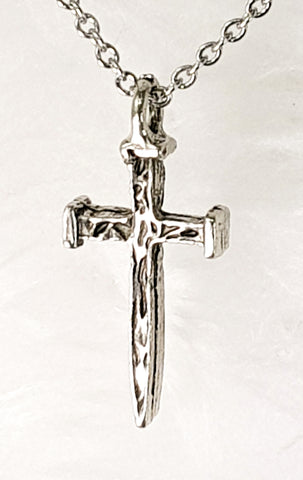 NECKLACE - 'SOVEREIGN GOD' ANTIQUE PEWTER NAIL CROSS PENDANT NECKLACE FP21 (COL 1:17)