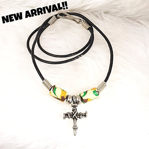 NECKLACE - ANTIQUE PEWTER 3-NAIL CROSS PENDANT & LEATHER CORD NECKLACE FP3 (COLOSSIANS 2:14)
