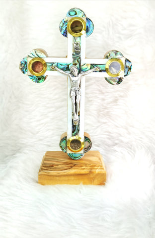 TABLE CROSS - 'THE HOLY ONE' OLIVE WOOD MOTHER-OF-PEARL TABLE CRUCIFIX GIF8