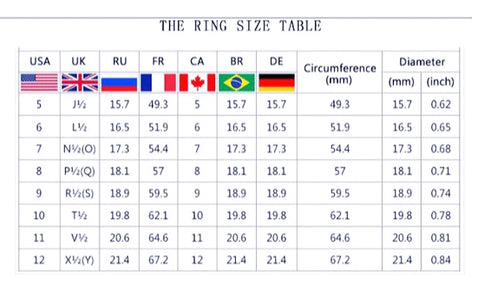 RINGS - INTERNATIONAL RING SIZE CHART FOR CUSTOMERS' REFERENCE ONLY