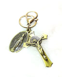 KEYCHAIN - 'MAGNIFICENT' BRONZE OR A-SILVER MIRACULOUS MEDAL+ST BENEDICT CRUCIFIX KEYCHAIN K182(B) / K181(S)
