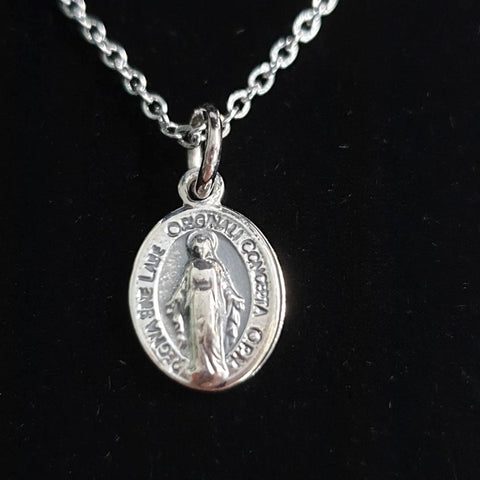 NECKLACE - 'MIRACULOUS MEDAL' (12MM) 925 STERLING SILVER PENDANT (S/S CHAIN) S107