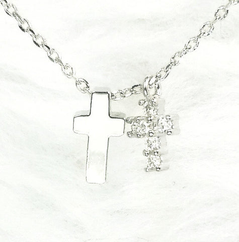 Necklace - 'Presence of God' A pair of CZ gemstones CROSSES necklace N378 (Exodus 33:14)