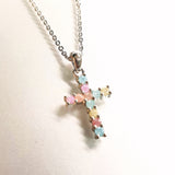 Necklace - 'SIMPLE BELIEVING' Multi-color Russian Ice Cubic Gemstones CROSS N473 (Proverbs 3:5)