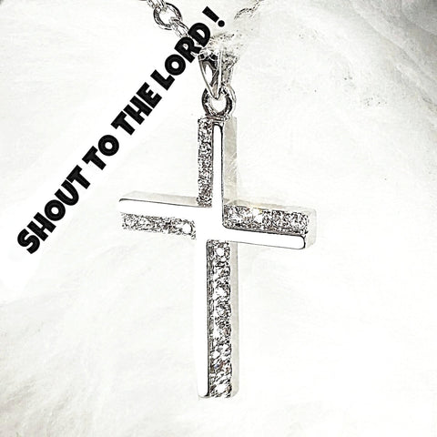 Necklaces - 'Shout To The LORD!' CZ GEMSTONES Cross pendant necklace N494 (Psalm 98:4)