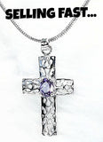 Necklace - 'Restful Increase' Patterned CROSS + lilac crystal necklace N520 (Numbers 6:25-26)