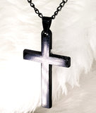 NECKLACE - 'THE LORD IS HIS NAME' METALLIC STEEL-BLACK CROSS PENDANT(L)NECKLACE NC3838 (AMOS 5:8)