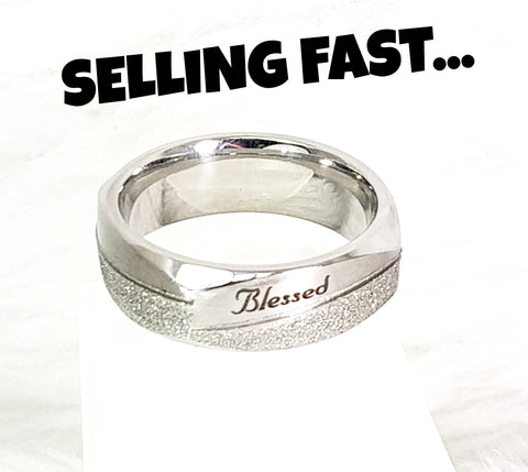 RINGS - 'BLESSED' SAND-BLASTED S/S 'BLESSED' RING R116 (JEREMIAH 17:7-8)