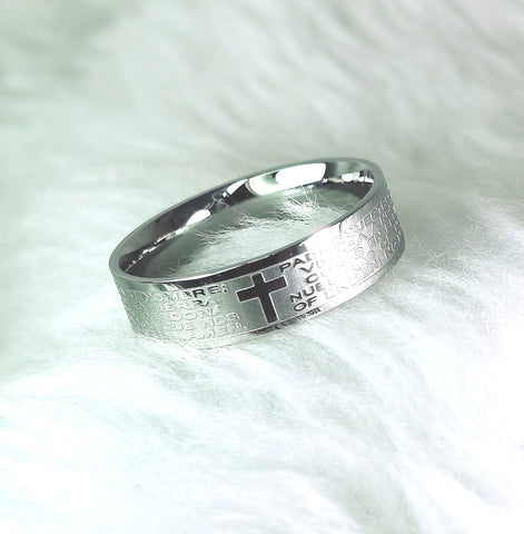 RINGS - 'THE LORD'S PRAYER' SURGICAL STAINLESS STEEL RING C/W THE LORD'S PRAYER INSCRIBED R147 (MATTHEW 6:9-13)