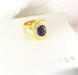 RINGS - 'HOW GREAT THOU ART' S/S GOLD CZ CROSS+PURPLE STONE SIGNET RING R154A (PSALM 104:1)