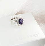 RINGS - 'HOW GREAT THOU ART' CZ + PURPLE STONE STAINLESS STEEL CROSS SIGNET RING R154 (PSALM 104:1)