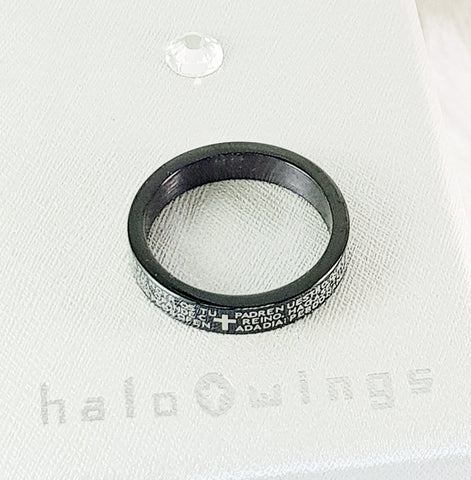 RINGS - 'THY WILL BE DONE' BLACK STAINLESS STEEL SCRIPTURE RING IN SPANISH R155 (MATTHEW 6:9-13)