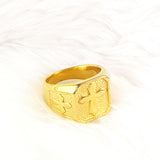RINGS - 'GOD IS WITH YOU' STAINLESS STEEL GOLD CROSS SIGNET RING R169 (ISAIAH 41:10)