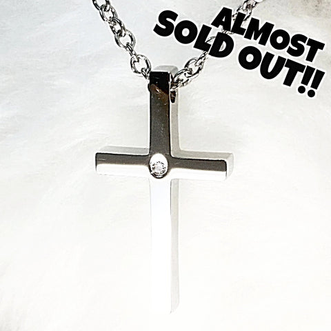 Necklaces - 'Spirit of the LORD' S/Steel CZ SOLITAIRE Cross pendant necklace SSB160 (Job 33:4)