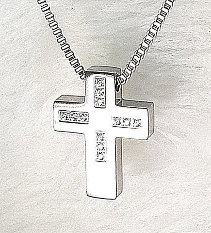 NECKLACE - 'RADIANT' BLACK OR SILVER S/STEEL CZ CROSS NECKLACE SSB211/210 (PSALM 34:5)