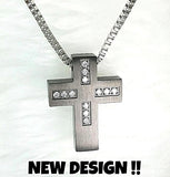 NECKLACE - 'RADIANT' BLACK OR SILVER S/STEEL CZ CROSS NECKLACE SSB211/210 (PSALM 34:5)