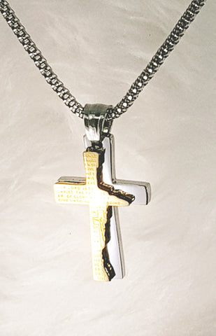 NECKLACE - 'YOUR WILL BE DONE' S/S GOLD&SILVER SCRIPTURE CROSS NECKLACE SSB243 (MATT 6:10)