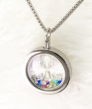 NECKLACE - 'ST BENEDICT MEDAL' STAINLESS STEEL PENDANT IN FLOATING GLASS NECKLACE SSB244