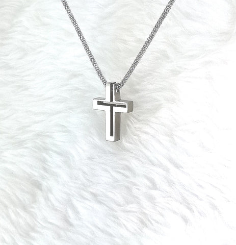 NECKLACE - 'GOD'S MIRACLE' STAINLESS STEEL RETRO-CROSS PENDANT NECKLACE SSB270 (JOB 5:8-9)