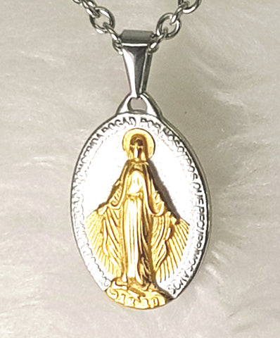 NECKLACE - 'MIRACULOUS MEDAL (G)' Stainless Steel GOLD&SILVER Tone MIRACULOUS MEDAL NECKLACE SSB278