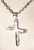 NECKLACE - 'TONGUES OF FIRE' STAINLESS STEEL PATTERNED CROSS NECKLACE SSB282 (ACTS 2:3-4)