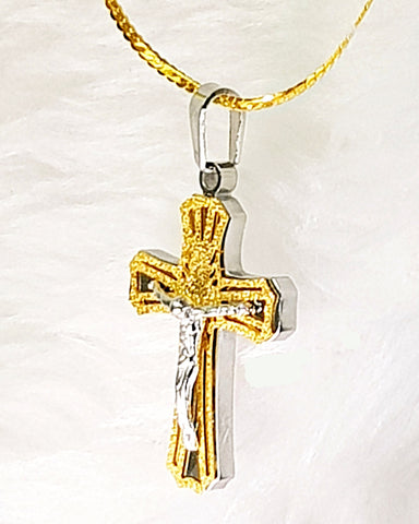 NECKLACE - 'ONE BREAD, ONE BODY' S/S GOLD&SILVER CRUCIFIX (S/S GOLD CHAIN) SSB285 (1 COR 10:17)