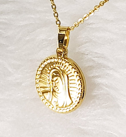 NECKLACE - 'FULL OF GRACE' STAINLESS STEEL GOLD IMMACULATE HEART OF MARY NECKLACE SSB306