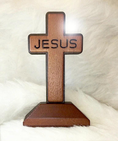 TABLE CROSS - 'AT CALVARY' WOODEN TABLE CROSS c/w STAND TBC2 (1 Peter 2:24)